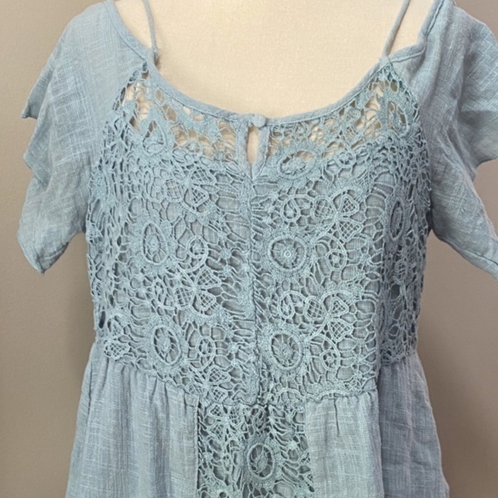 Blu Pepper Crochet Blue swing Top M - Picture 6 of 8